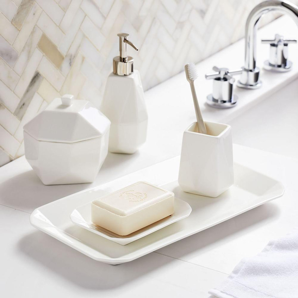Faceted Porcelain Bathroom Accessories - White