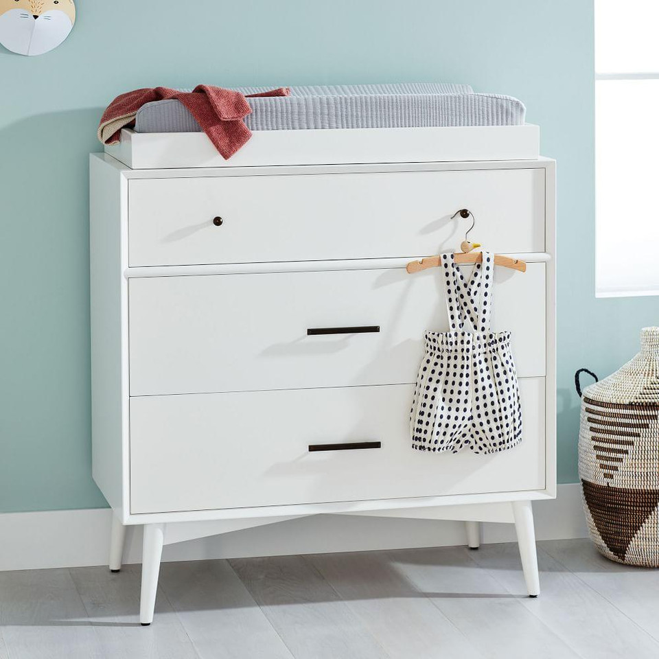 Mid-Century 3-Drawer Changing Table - White