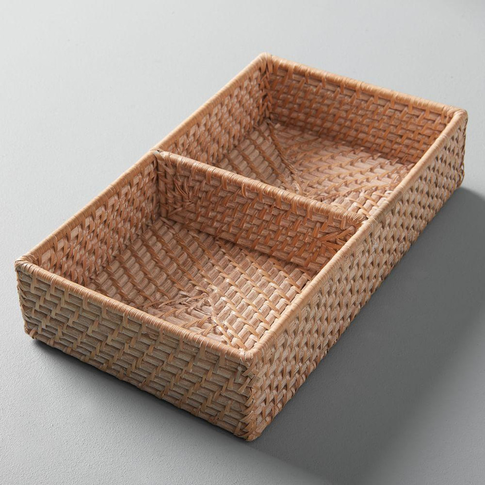 Modern Weave Basket w/ Divider - Whitewashed
