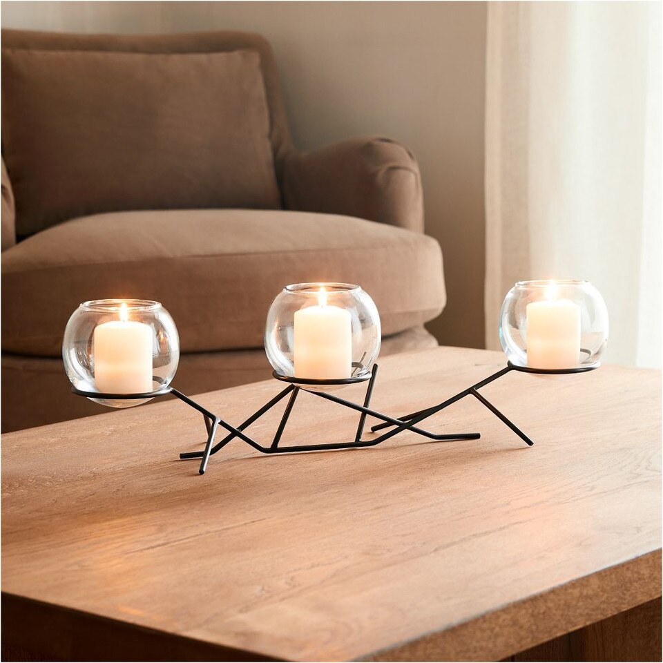 3-Piece Glass Globe Candle Holder