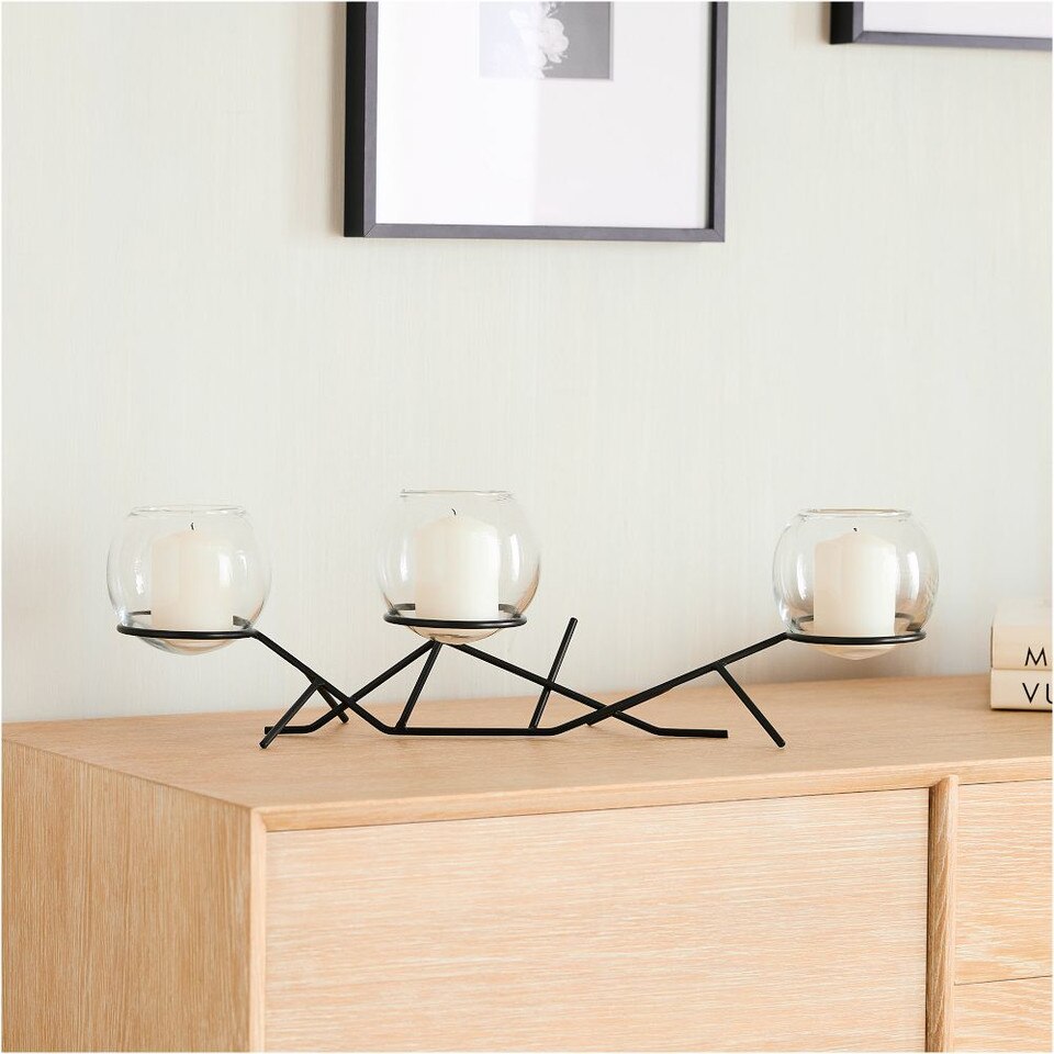 3-Piece Glass Globe Candle Holder