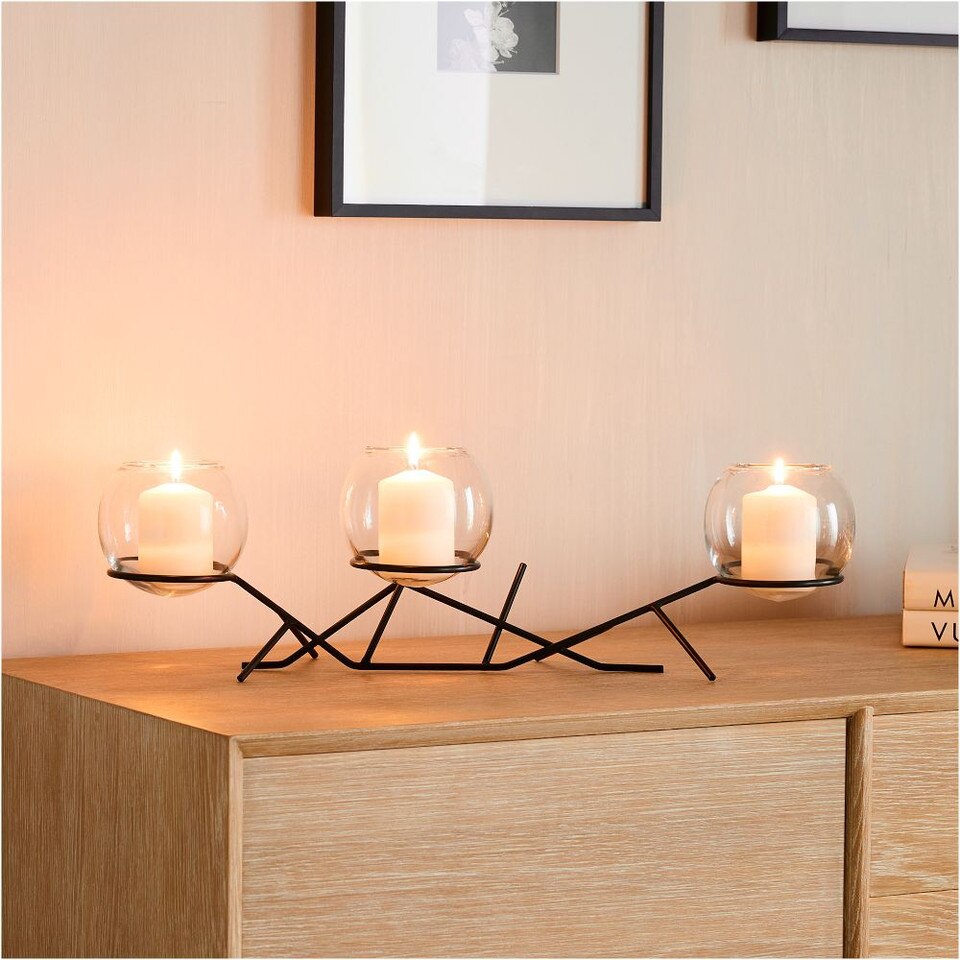 3-Piece Glass Globe Candle Holder