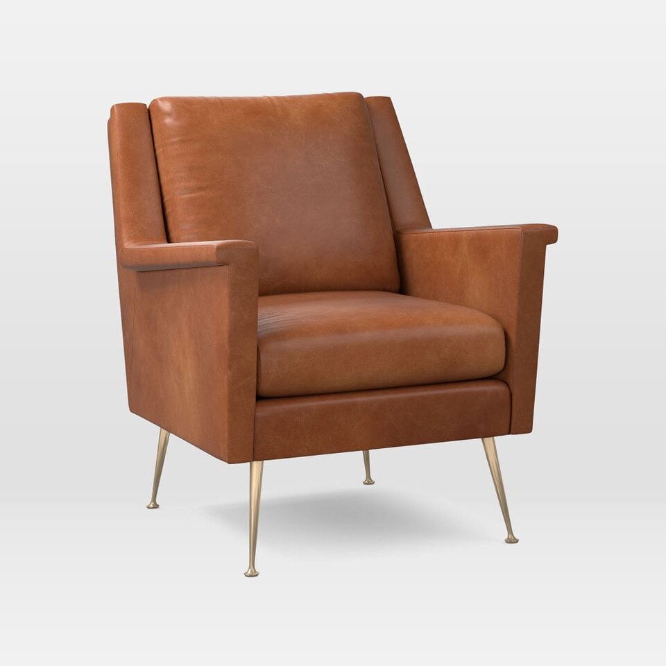 Carlo Leather Mid-Century Chair - Metal Legs