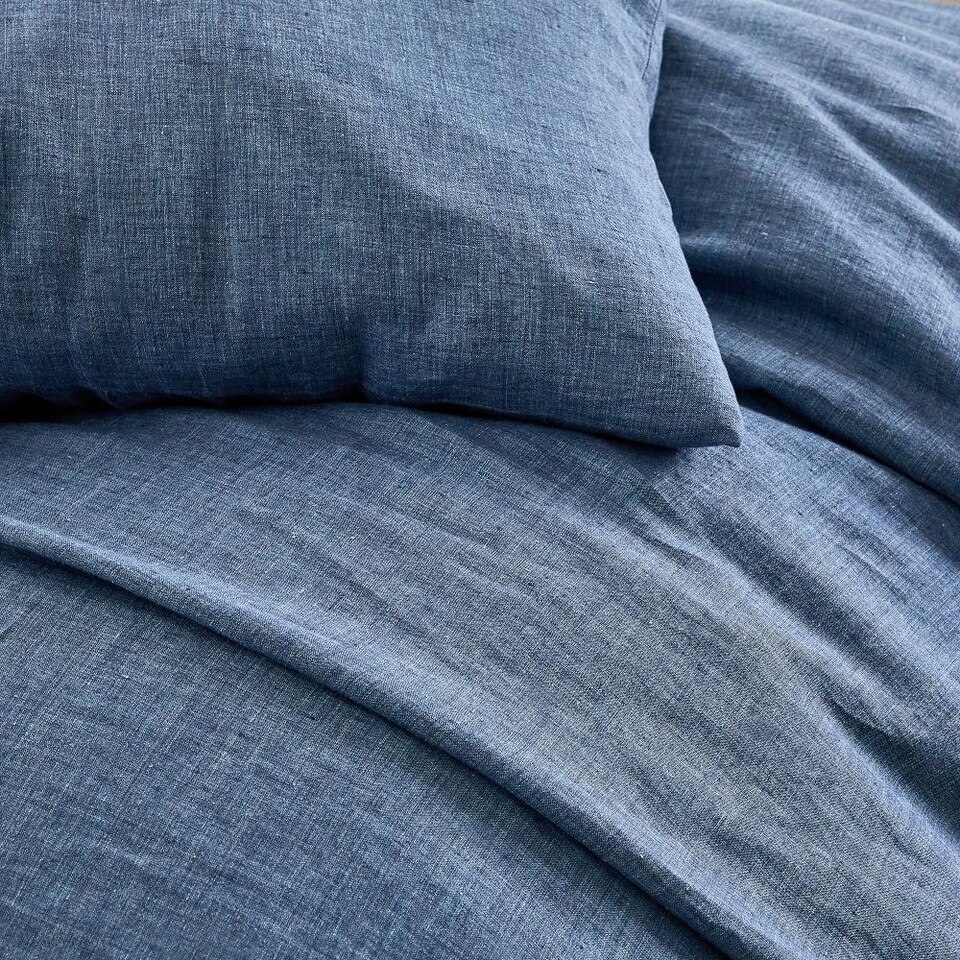 Belgian Flax Linen Fibre Dyed Quilt Cover & Pillowcases - Indigo