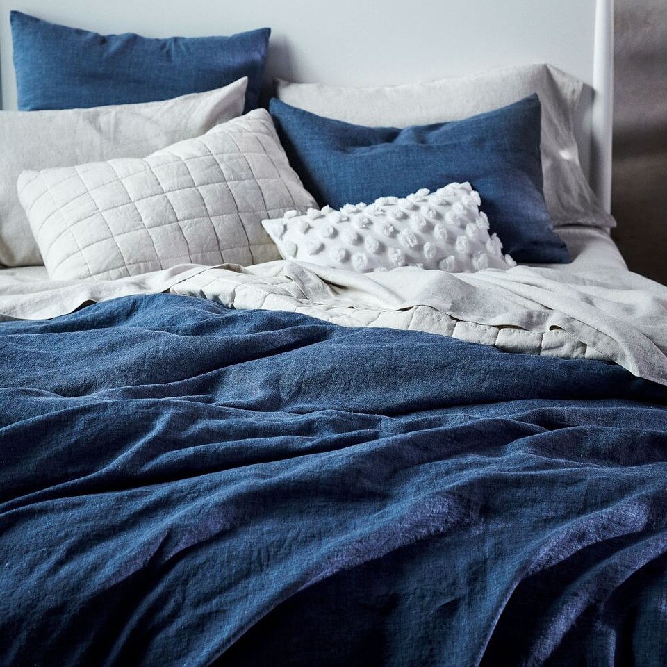 Belgian Flax Linen Fibre Dyed Quilt Cover & Pillowcases - Indigo