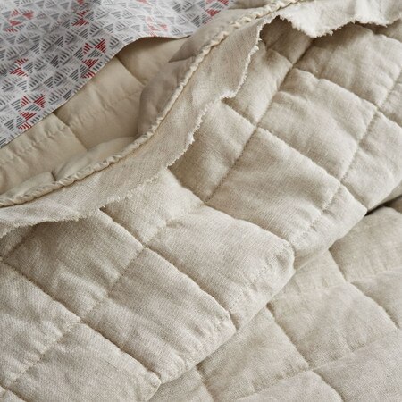 Belgian Flax Linen Quilted Coverlet Pillowcases Natural Flax