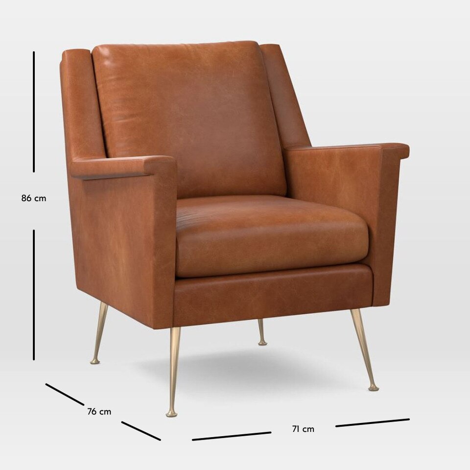 Carlo Leather Mid-Century Chair - Metal Legs