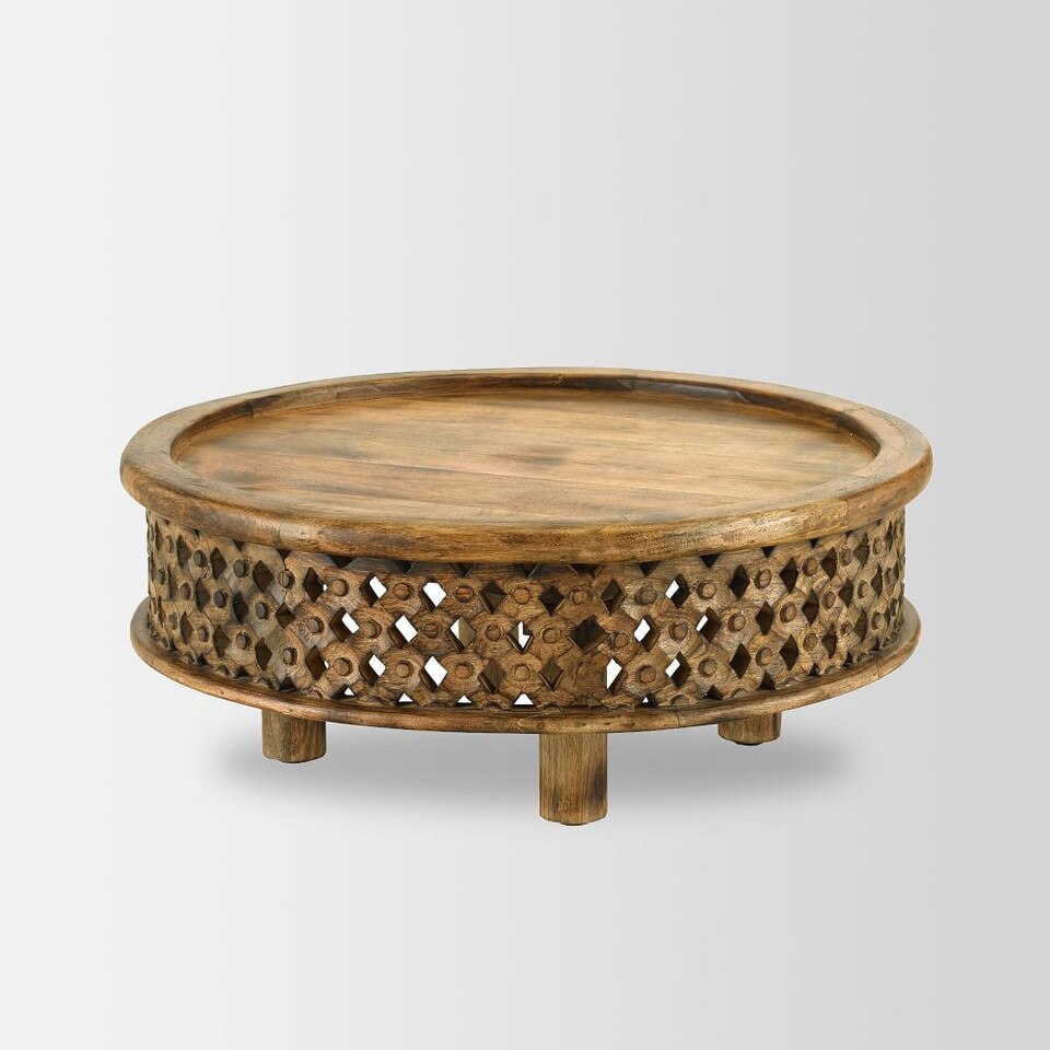 Carved Wood Coffee Table (81 cm)