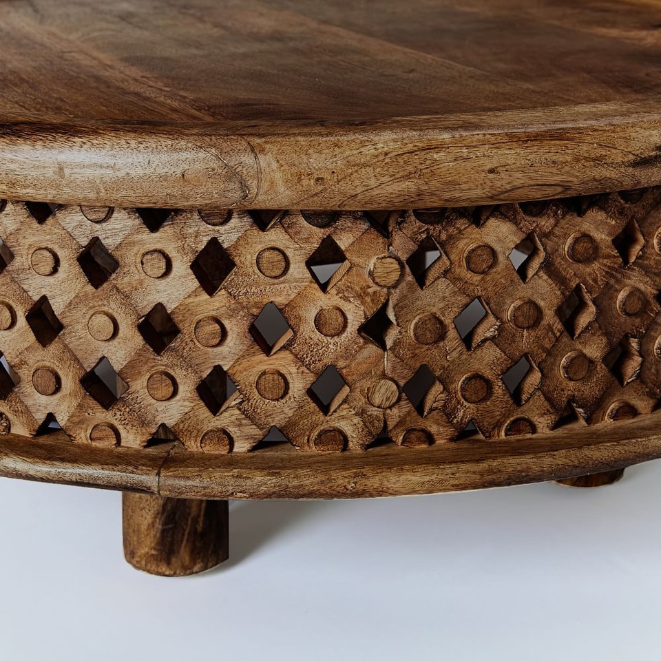 Carved Wood Coffee Table (81 cm)