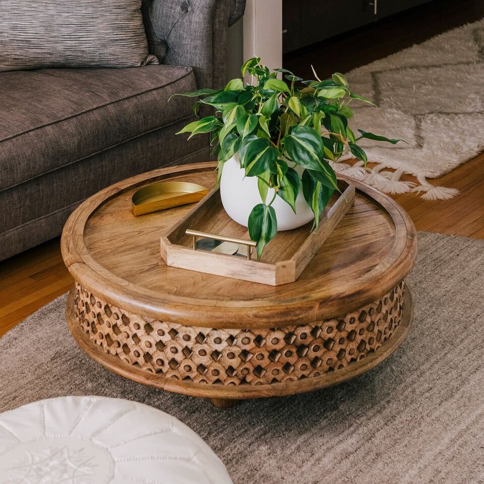 Carved Wood Coffee Table (81 cm)