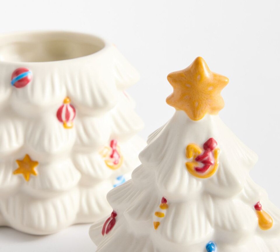 Pottery Barn Christmas in the Country Lidded Tree Stoneware Mug