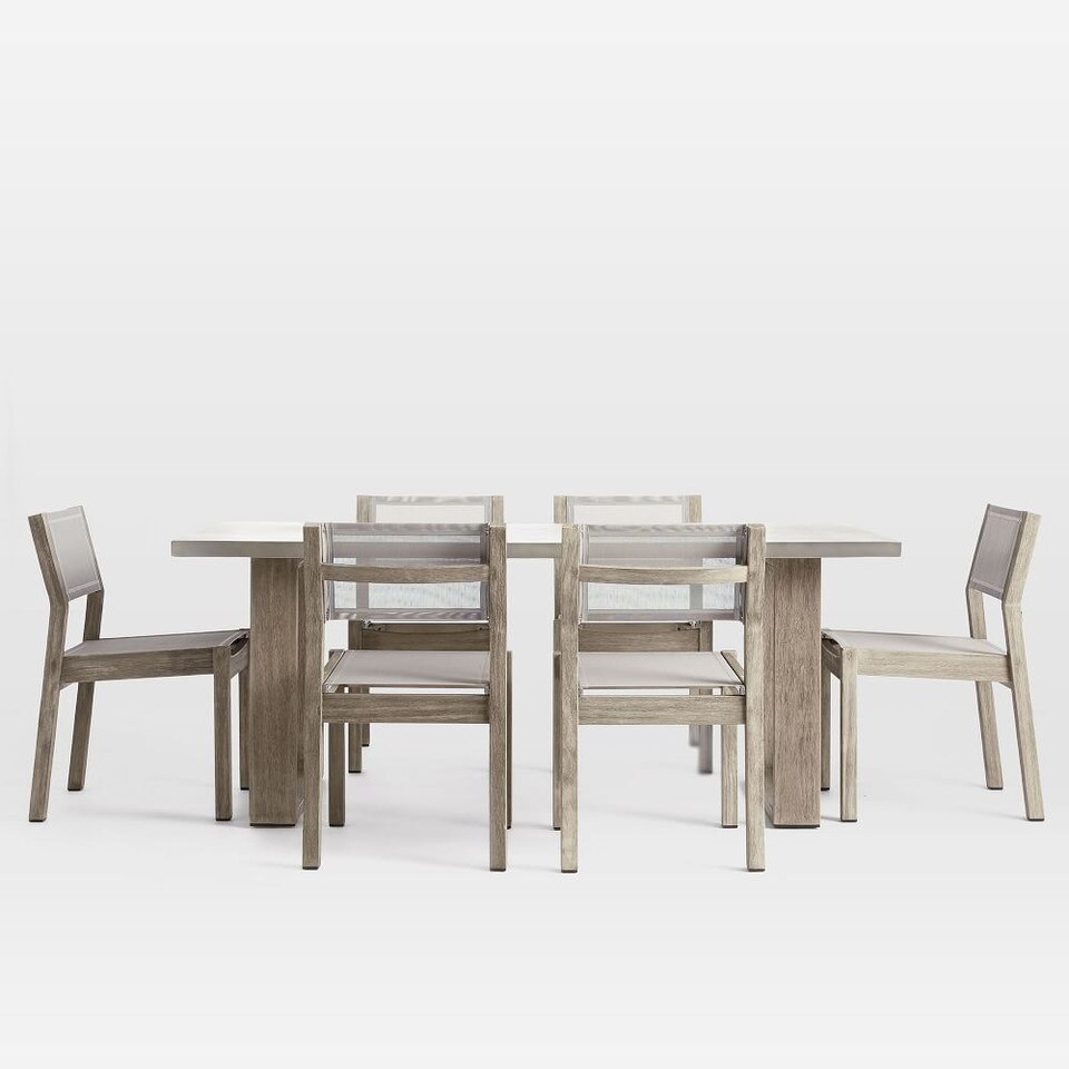 Concrete Outdoor Dining Table & 6 Portside Textilene Chairs Set - Weathered Grey