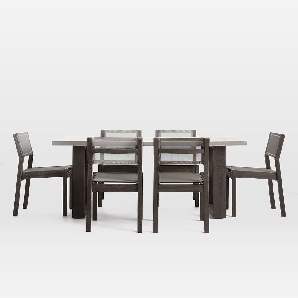 Concrete Outdoor Dining Table & 6 Portside Textilene Chairs Set - Weathered Grey