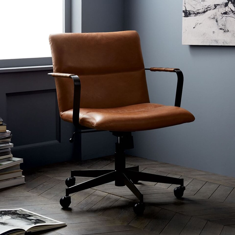 Cooper Mid-Century Leather Swivel Office Chair