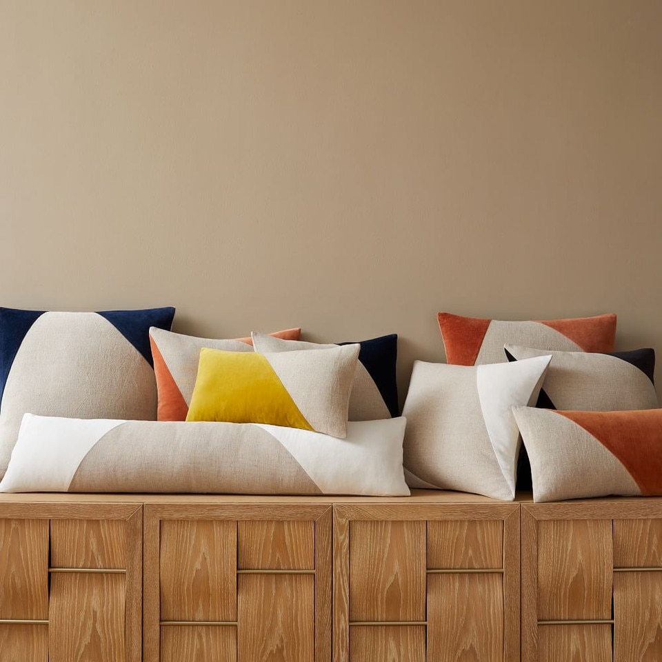 Cotton Linen & Velvet Corners Cushion Cover