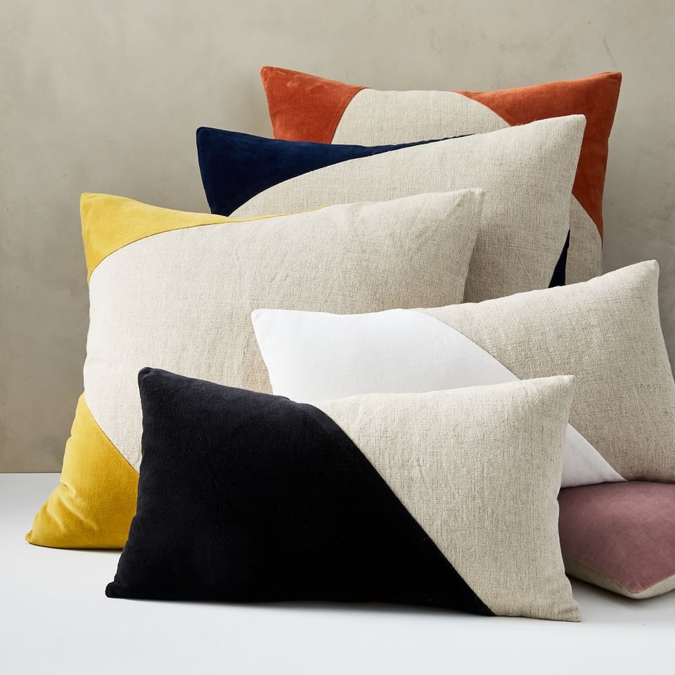 Cotton Linen & Velvet Corners Cushion Cover