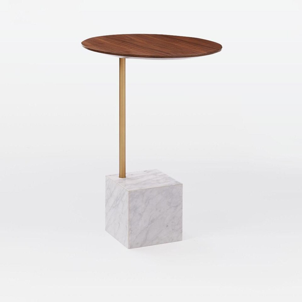 Cube Side Table - Walnut/White Marble