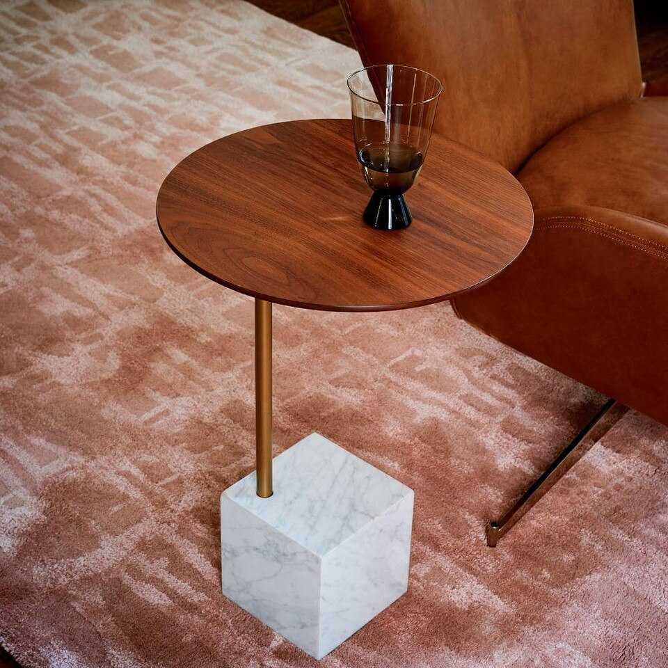 Cube Side Table - Walnut/White Marble