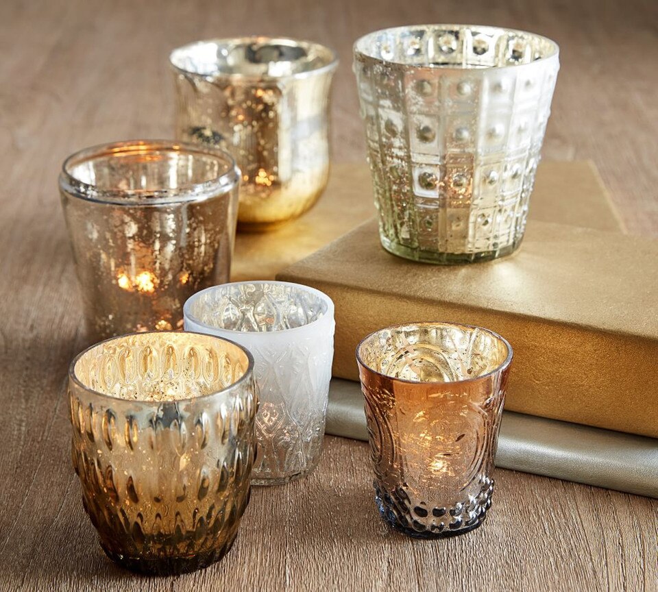 Pottery Barn Eclectic Mercury Votive Holders, Set of 6 - Silver