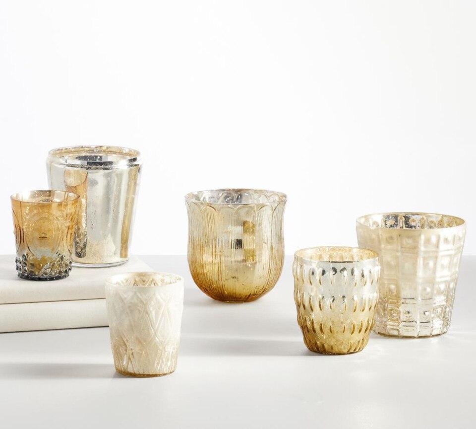 Pottery Barn Eclectic Mercury Votive Holders, Set of 6 - Silver