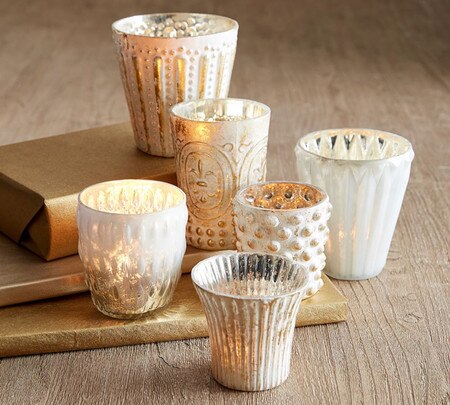 Pottery Barn Eclectic Mercury Votive Holders, Set of White