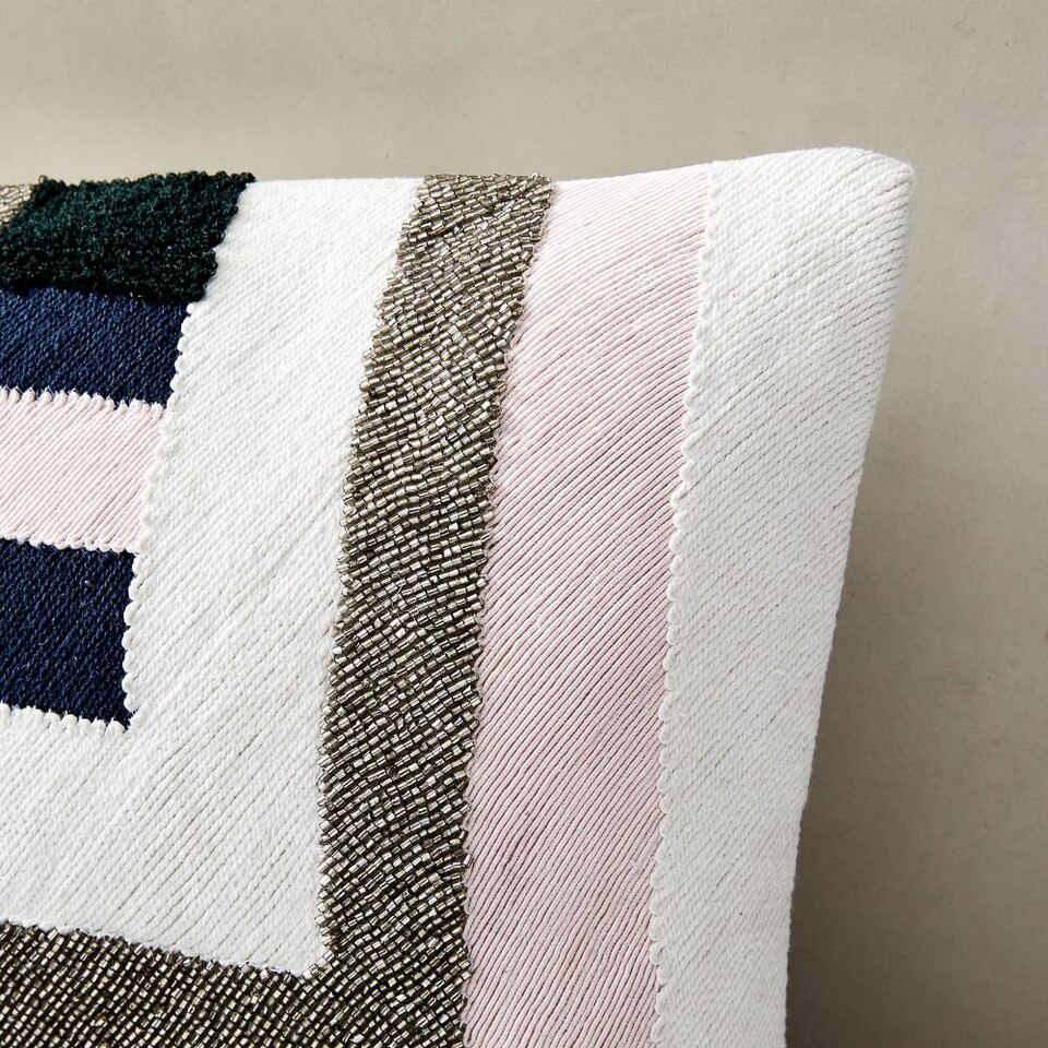 Embellished Intersecting Stripes Cushion Cover