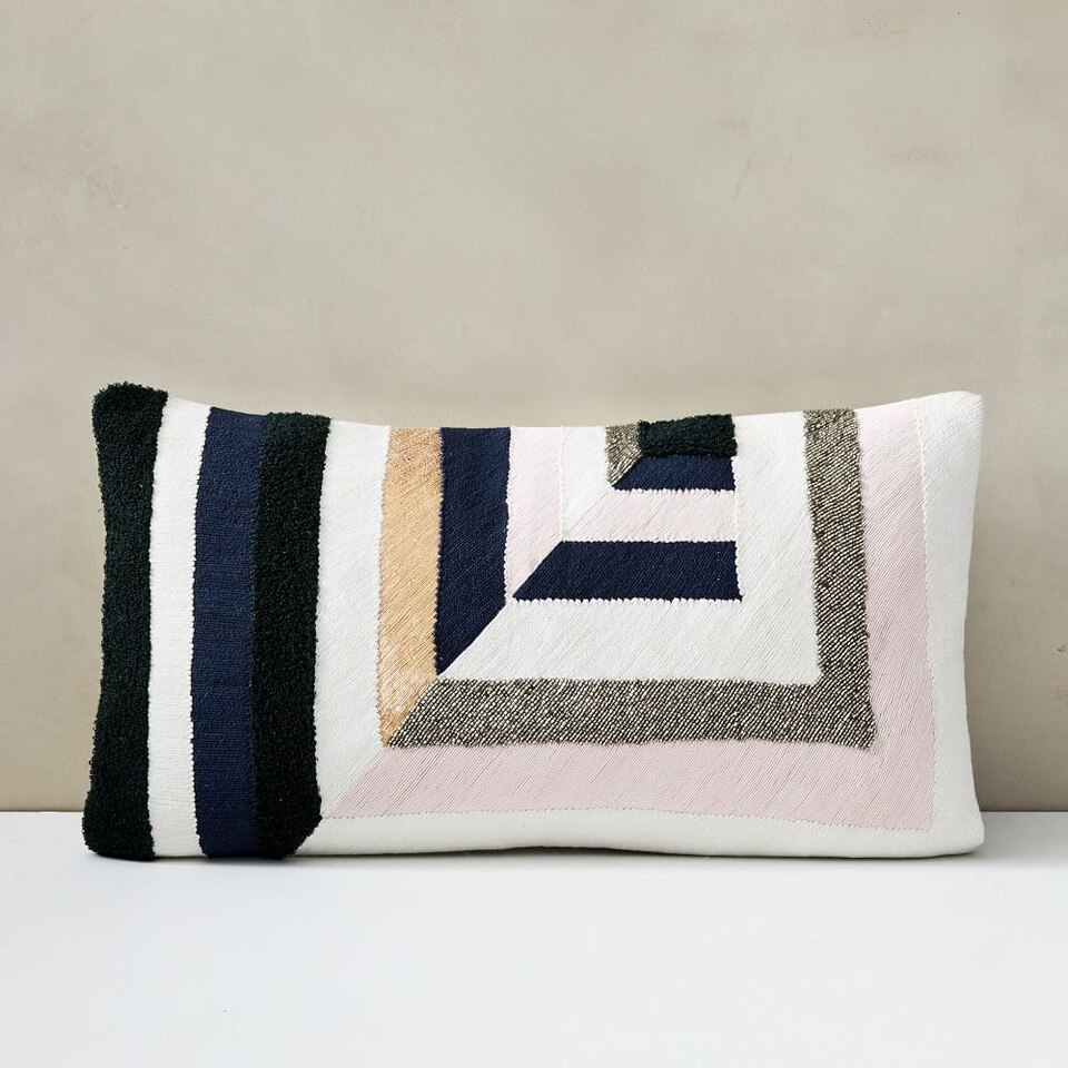 Embellished Intersecting Stripes Cushion Cover