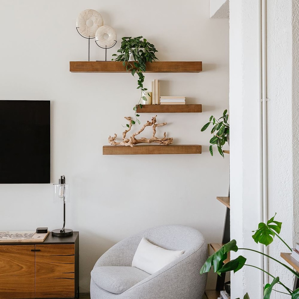 Reclaimed Solid Pine Floating Wall Shelf