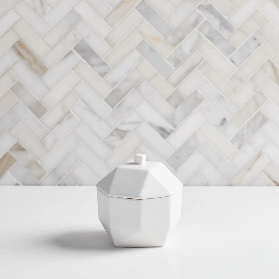 Faceted Porcelain Bathroom Accessories - White