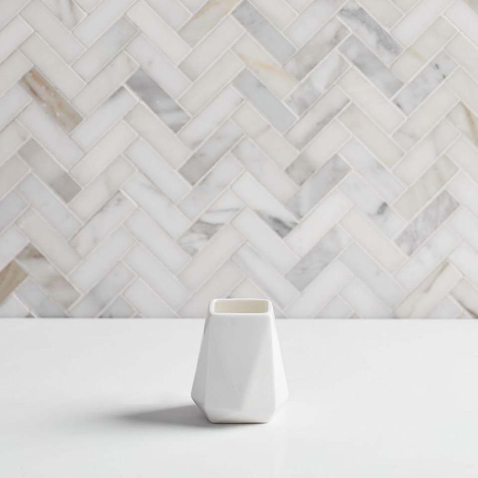 Faceted Porcelain Bathroom Accessories - White