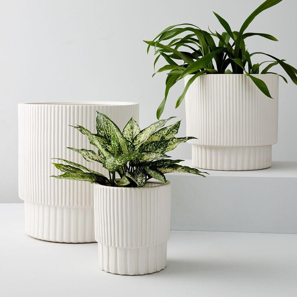 Fluted Indoor/Outdoor Planters - White
