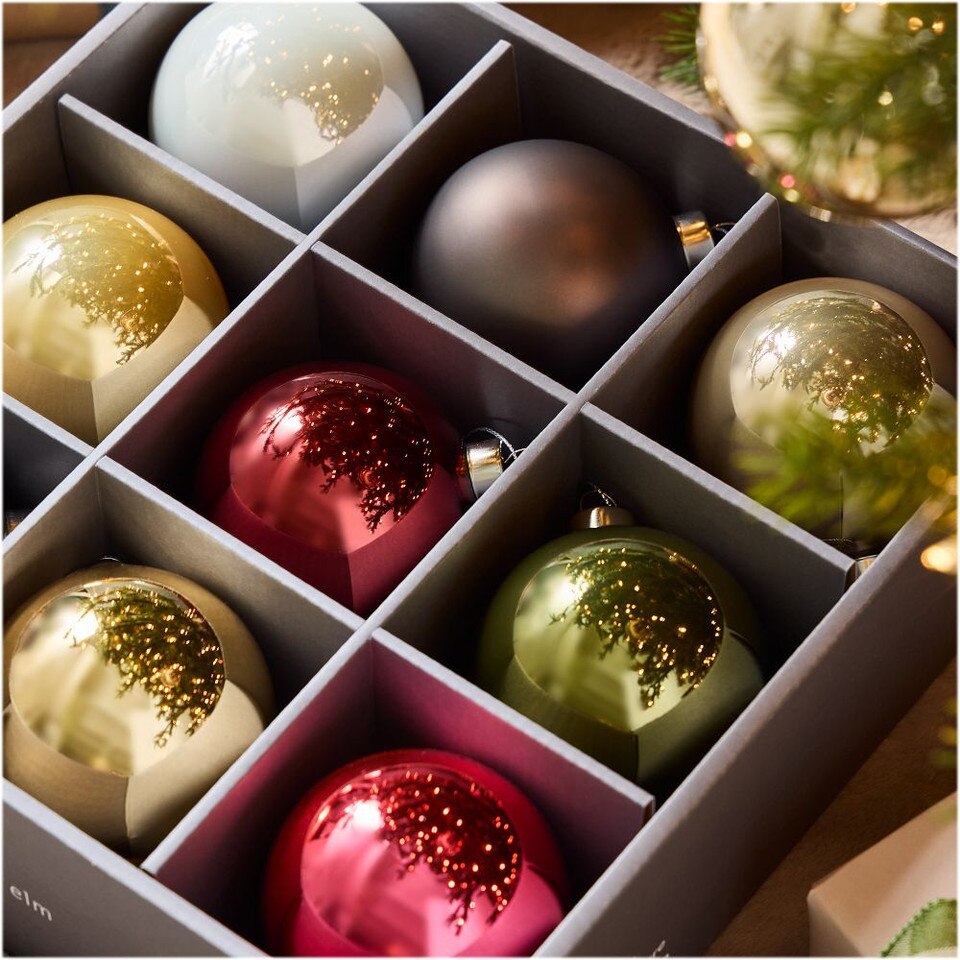 Pure Glass Ball Ornament Box (Set of 9)
