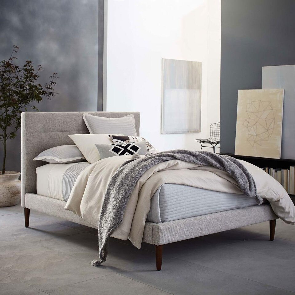 Grid-Tufted Upholstered Tapered Leg Bed - Stone (Twill ...
