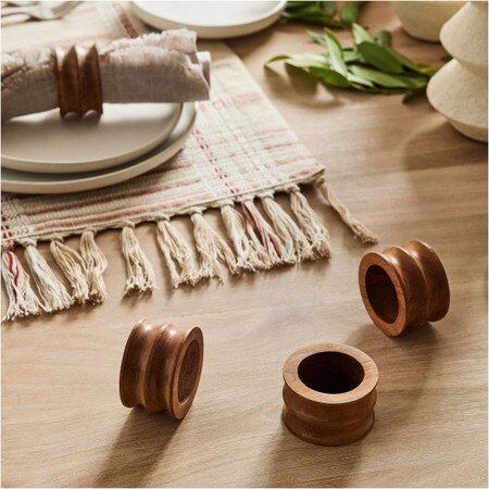 Grooved Wood Napkin Ring Sets West Elm Australia