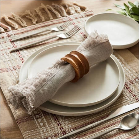 Grooved Wood Napkin Ring Sets West Elm Australia