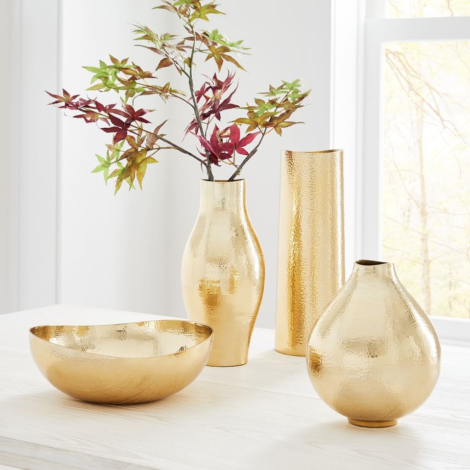 Hammered Metal Vases - Gold