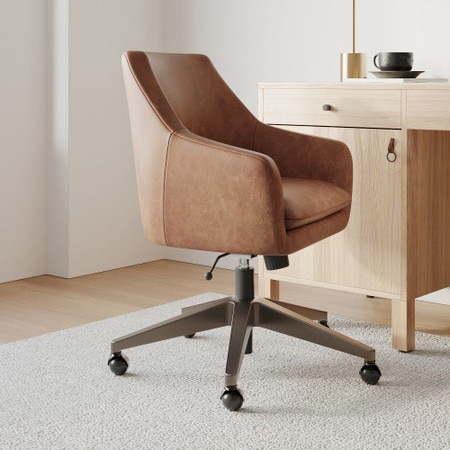 Helvetica Leather Swivel Office Chair West Elm Australia