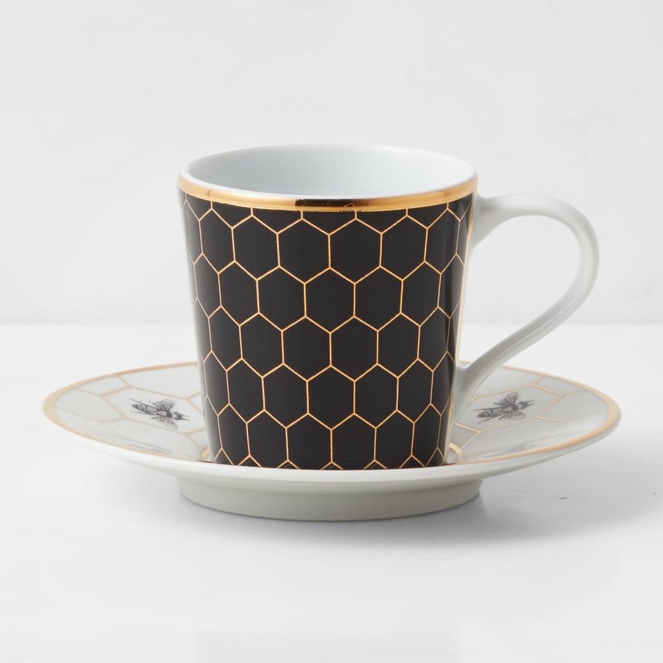 Williams Sonoma Honeycomb Espresso Cups & Saucers, Set of 4