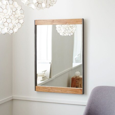 Industrial Metal Wood Wall Mirror