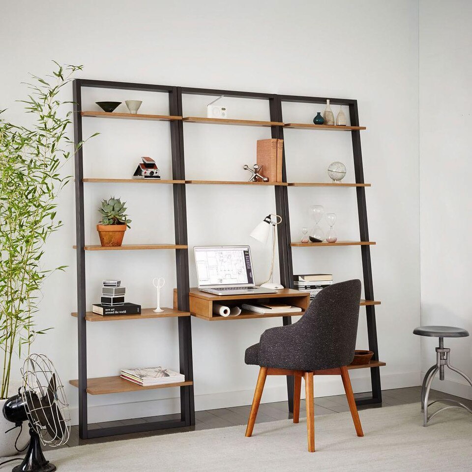 Ladder Shelf Desk + Wide Bookshelf Set