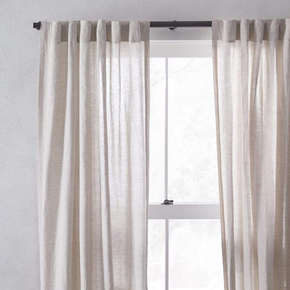 European Flax Linen & Luster Velvet Curtain - Natural/Stone