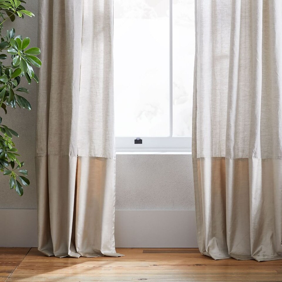 European Flax Linen & Luster Velvet Curtain - Natural/Stone