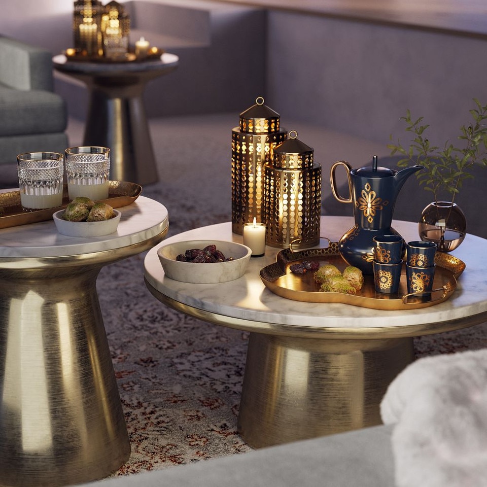 Marble-Topped Pedestal Coffee Table (77 cm)