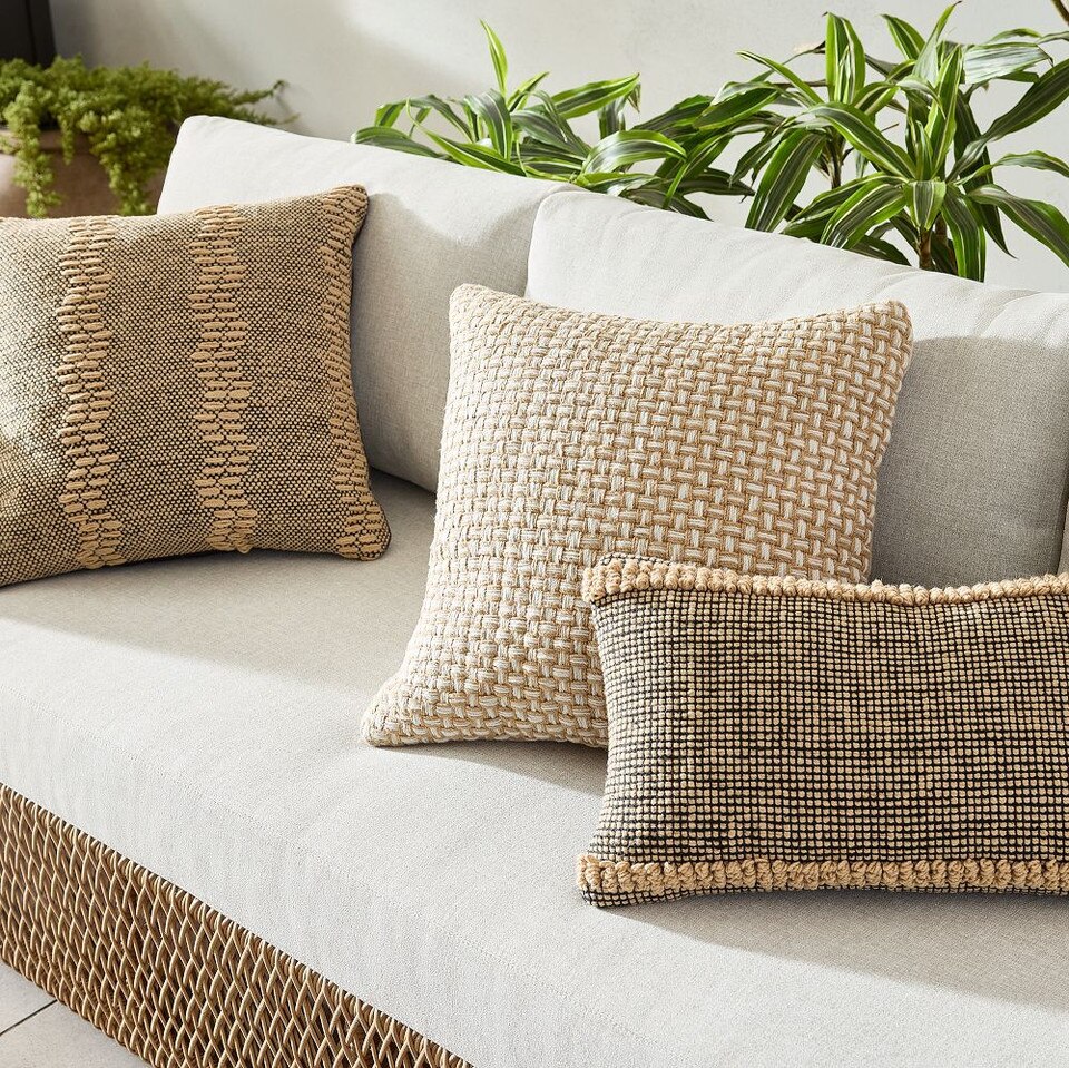 Marl Dash Outdoor Cushion, Black, 51 cm x 51 cm