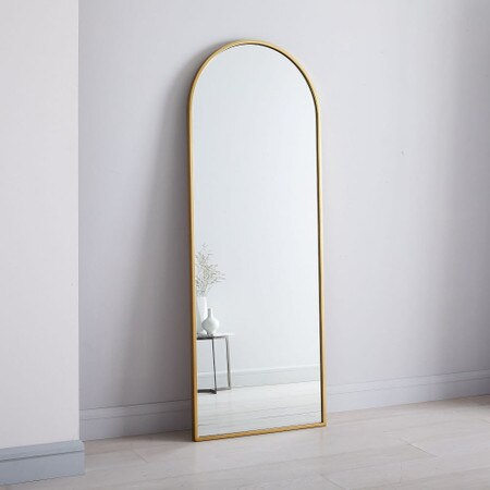 Metal Frame Arched 74 Floor Mirror Antique Brass