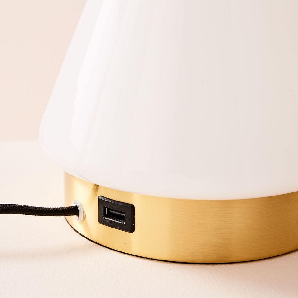 Metalised Glass Table Lamp + USB - Small (White) | west ...