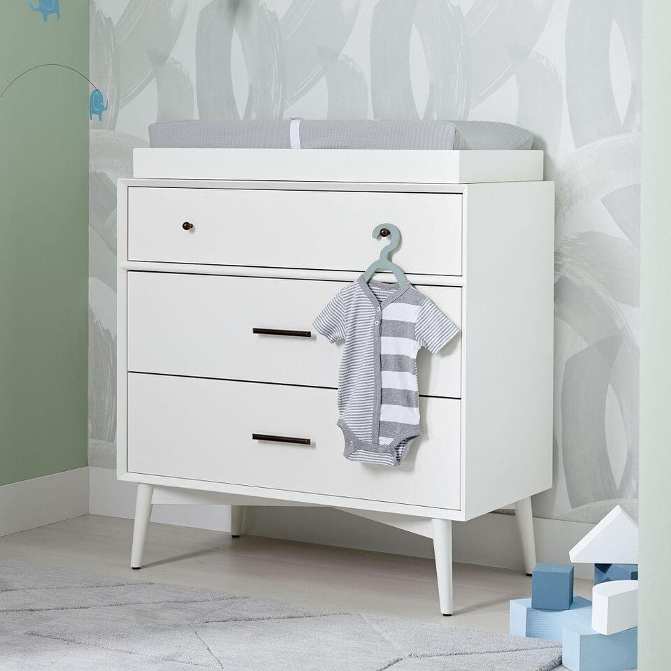 Mid-Century 3-Drawer Changing Table - White
