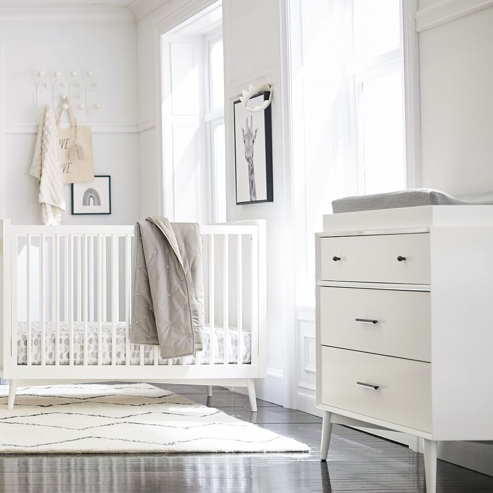 Mid-Century 3-Drawer Changing Table - White