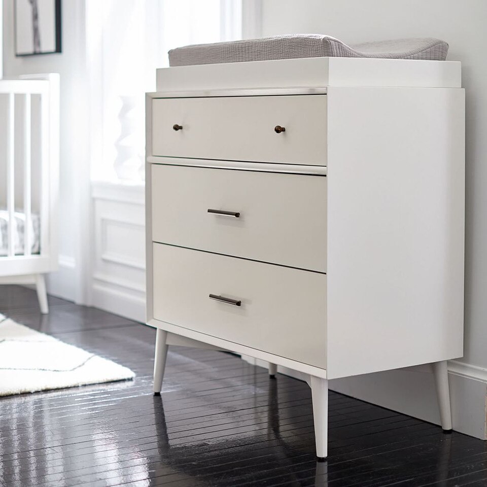 Mid-Century 3-Drawer Changing Table - White