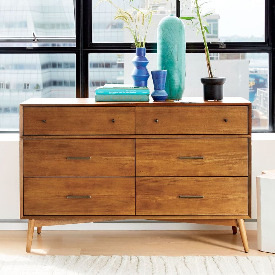 Mid-Century 6-Drawer Dresser (142 cm)